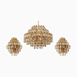 Lampadari in ottone e cristallo di Bakalowits & Sohne, Austria, anni '60, set di 2