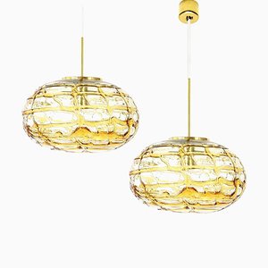 Ochre Yellow Murano Glass Pendant Lamps, 1960s, Set of 2