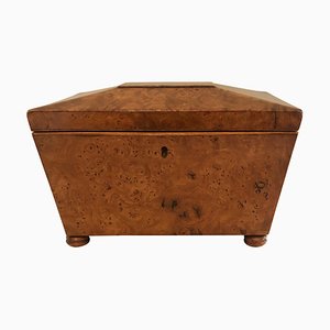 19th Century Sarcophagus Shaped Burr Elm Tea Caddy