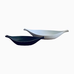 Pungo Black and White Canoe Bowls by Stig Lindberg, Set of 2