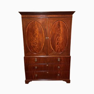 Antique Sheraton Mahogany Linen Press, 18th Century