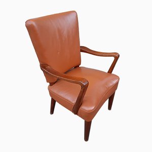 Wood and Brown Leather Lounge Chair by Osvaldo Borsani for Atelier Borsani Varedo, 1930s