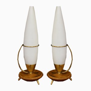 Dreibeinige Mid-Century Teak und Messing Lampen von Philips, 2er Set