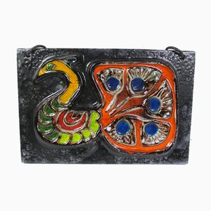 German Painted Ceramic Wall Plaque, 1960s