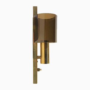 Danish Gilt Brass & Smoked Acrylic Glass Sconce from Hassel & Teudt, 1960s