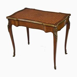 Tavolino Kingwood in legno e metallo dorato con cassetto, Francia, anni '10