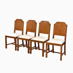 Art Deco Esszimmerstühle aus Eichenholz & Leder, 4er Set