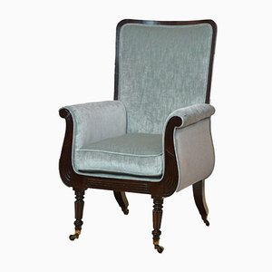 Fauteuil Style Regency Antique en Acajou et Guilde Designers Guild Velours en Forme de Lyre