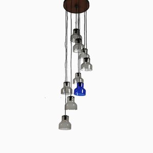 Deckenlampe aus 9 Leuchten aus Rauchglas & Murano Glas von Vistosi, 1960er