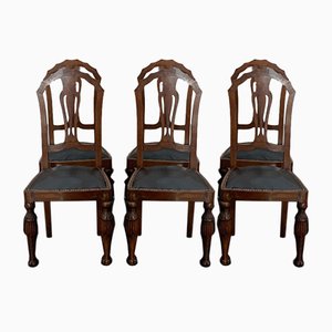 Art Deco Carved Walnut Dining Chairs, 1930s, Set of 6