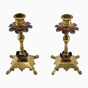 Candelabros Arts & Crafts de cobre y latón. Juego de 2