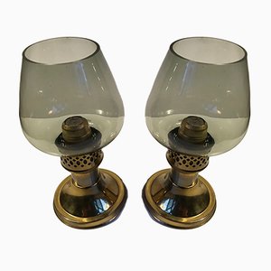 English Smoked Glass & Brass Candleholders by Martin Roehlen for Mason Standex International Ltd, 1970s, Set of 2