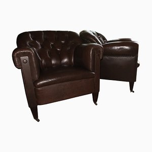 Dark Brown Leather Club Chair, 1920s