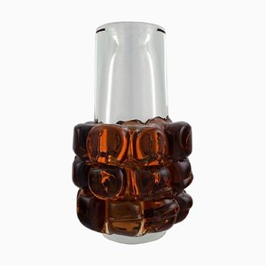 Murano Vase in Clear and Amber Colored Mouth-Blown Art Glass, Italy