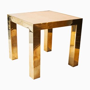 Mid-Century Square Brass Travertine Marble Side Table, France, 1970s