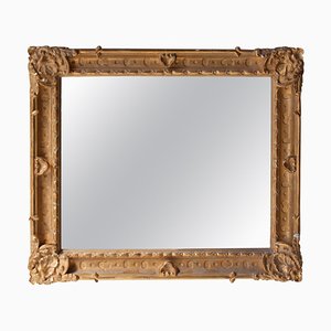 Rectangular Gold Hand-Carved Wooden Mirror, Spain, 1970s