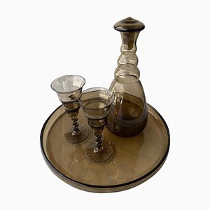 Set de Bar Mid-Century en Verre Fumé Marron par Gaum, France, 1960s, Set de 5