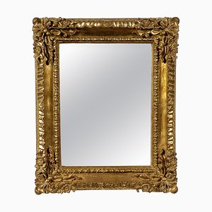 Rectangular Gold Hand-Carved Wooden Mirror, Spain, 1970s