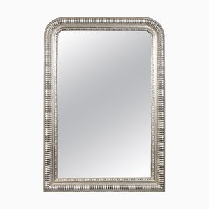 Specchio rettangolare in legno argentato intagliato a mano