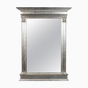 Specchio rettangolare in legno argentato intagliato a mano
