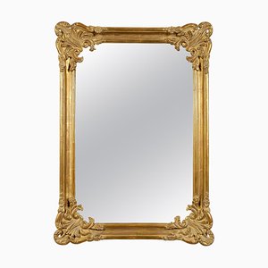 Rectangular Gold Hand-Carved Wooden Mirror, 1970