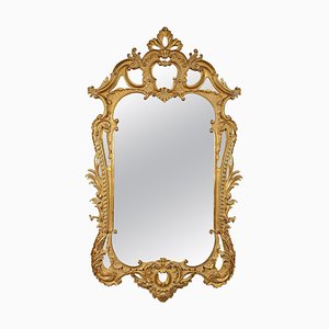 Rectangular Gold Foil Hand-Carved Wooden Mirror, 1970s