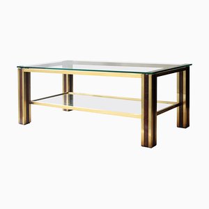 Table Mid-Century avec Structure en Laiton et Bois, France, 1970s