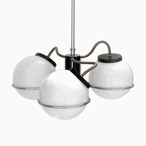 Mid-Century Chromed Steel and Glass Suspension Lamp by Gino Sarfatti, Italy, 1970s