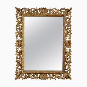 Rectangular Gold Foil Hand-Carved Wooden Mirror, 1970s