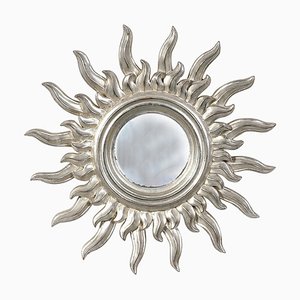 Französischer Mid-Century Spiegel aus Versilbertem Holz in Silber, 1960er
