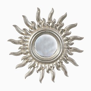 Miroir Mid-Century Soleil en Bois Argenté, France, 1960s