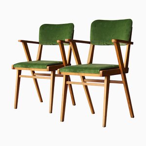 Fauteuils Mid-Century en Bois et Velours Vert, Italie, 1960s, Set de 2