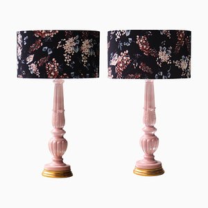 Lampes de Bureau Mid-Century Handcrafted en Céramique Rose et Noir, Set de 2