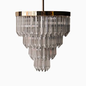 Mid-Century Glass and Brass Chandelier, Italy, 1970s