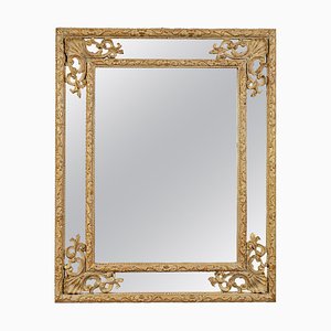Espejo neoclásico rectangular dorado de madera tallada a mano, años 70