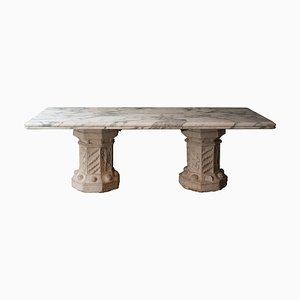 Table à Colonne Historique en Pierre de Marbre Fait Main, Espagne, 1940