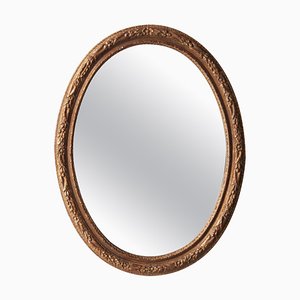 Neoclassical Empire Oval Gold Hand-Carved Wooden Mirror, Spain, 1970