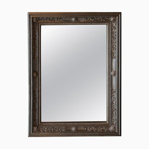 Neoclassical Regency Silver Hand-Carved Wooden Mirror, 1970
