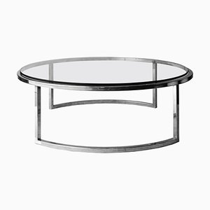 Table d'Appoint Mid-Century Moderne Circulaire Grise en Chrome, Acier et Verre, Italie, 1960