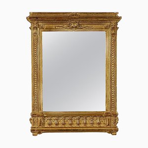 Rechteckiger goldener und neoklassizistischer Spiegel aus Gold mit handgeschnitztem Holzrahmen
