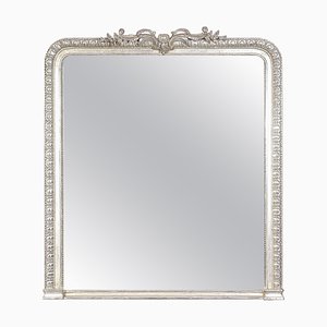 Neoclassical Regency Rectangular Silver Hand-Carved Wooden Mirror
