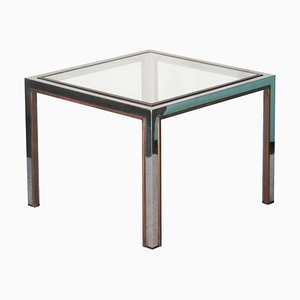 Table d'Appoint Carrée Mid-Century en Acier et Laiton, France, 1970