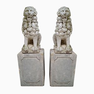 Proud Stone Cast French Sitting Lions, Set of 2