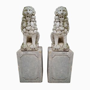 Proud Stone Cast French Sitting Lions, Set of 2