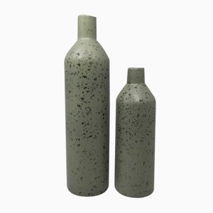Italian Green Ceramic Vases, 1970s, Set of 2