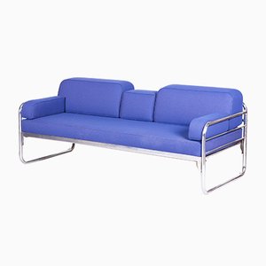 Canapé Bauhaus Bleu Tubulaire en Chrome de Hynek Gottwald, République Tchèque, 1930s