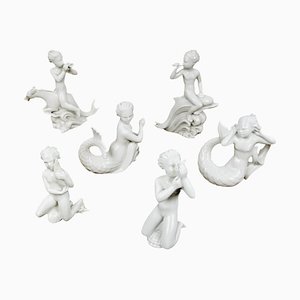 Figurine bianche di Blanc de Chine smaltate di Harald Salomon per Rörstrand, anni '40, set di 6