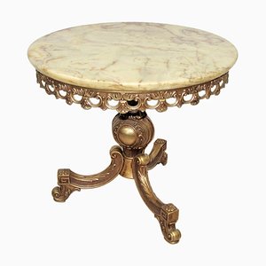 Tavolino con ripiano in metallo dorato e marmo, anni '70