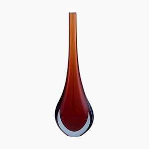 Murano Vase in Reddish and Clear Mouth Blown Glass