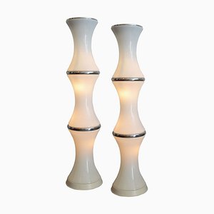 Stehlampen aus Bambus & Opalglas von Enrico Tronconi für Vistosi, 1970er, 2er Set